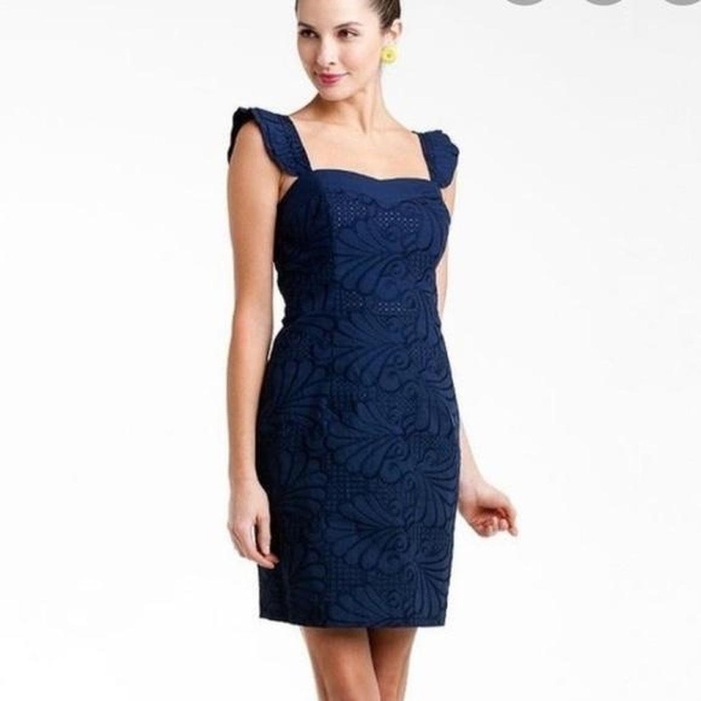 NWT Lilly Pulitzer Sarafina Dress Navy A Dollop of Scallop Eyelet Size 10